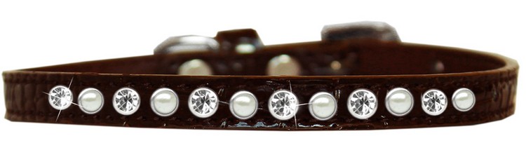 Pearl and Clear Jewel Croc Dog Collar Chocolate Size 10